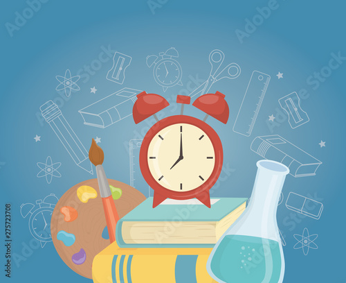 alarm clock and supplies back to school