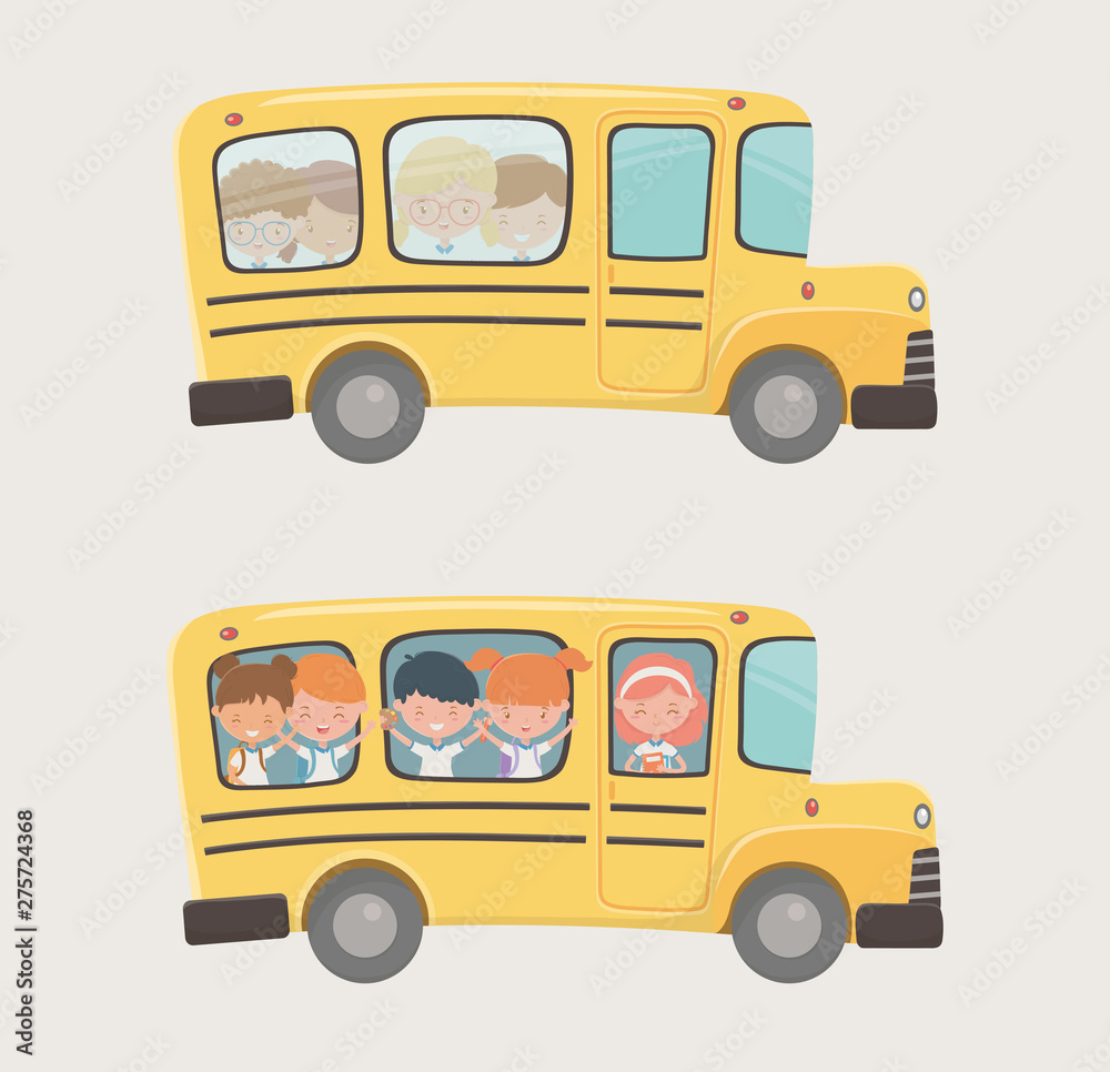 school bus transport with group of kids