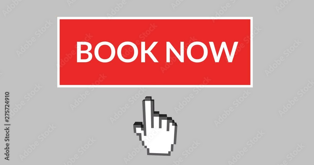Book now button with pointing hand 4k