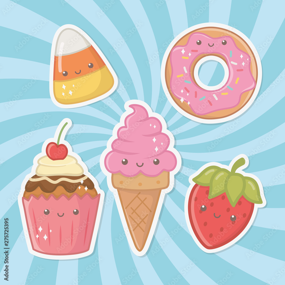 delicious and sweet products kawaii characters delicious and sweet products kawaii characters