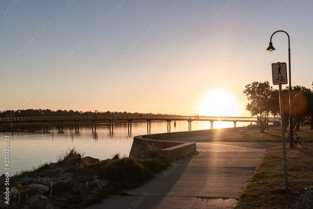 bridge over the river with sunset