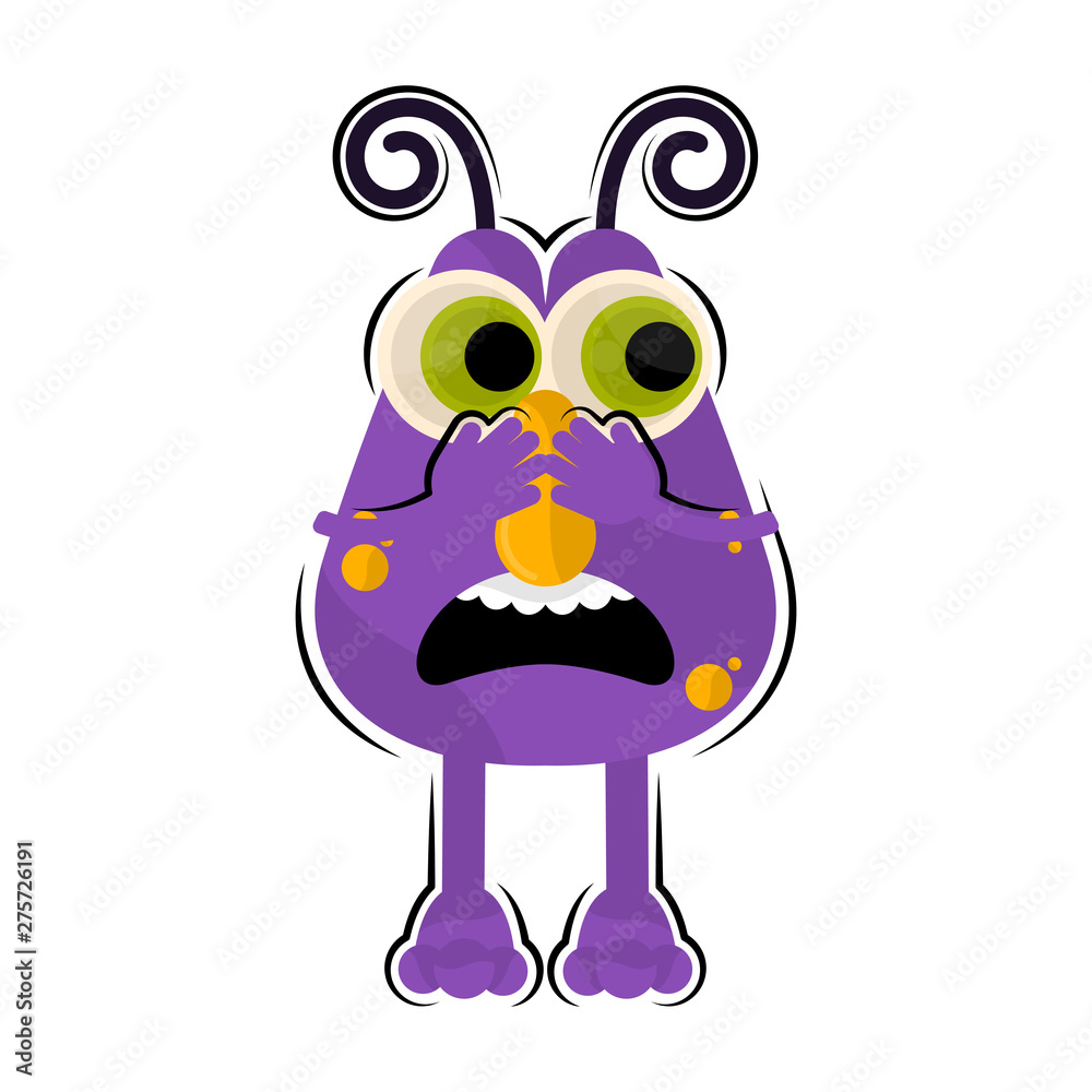 Isolated comic scared monster over a white background - Vector
