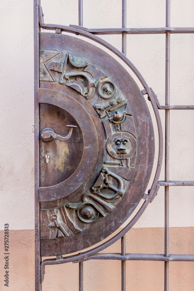AUGSBURG, GERMANY - SEPTEMBER 16, 2016: Detail of a decorated gate in the old town of Augsburg AUGSBURG, GERMANY - SEPTEMBER 16, 2016: Detail of a decorated gate in the old town of Augsburg