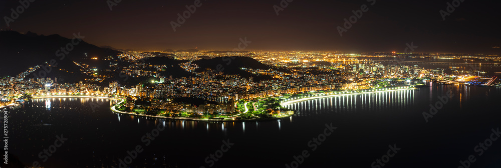Naklejka premium landscape of the city of Rio de Janeiro at night, South zone of Rio.
