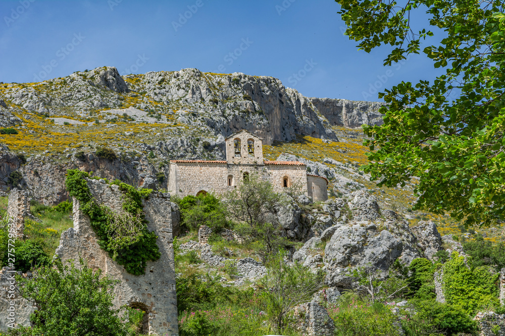 Crumbling church in French mountains in south France 