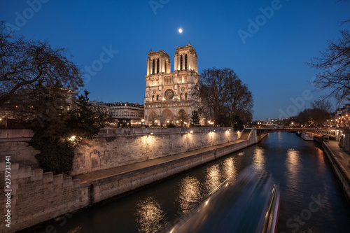 Notre Dame Cathedral in Paris at night, France