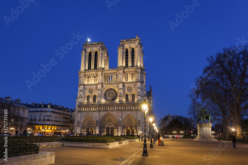 Notre Dame Cathedral in Paris at night, France