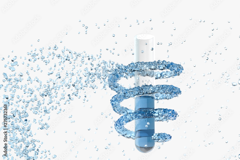 Chemical test tube and splashing liquid, 3d rendering Chemical test tube and splashing liquid, 3d rendering