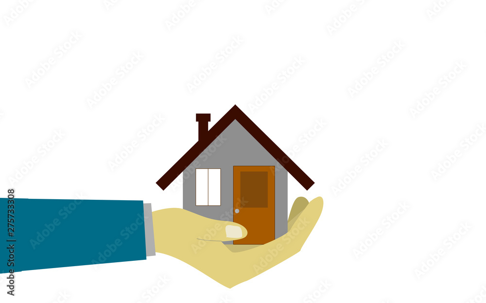 Human hand holding a house