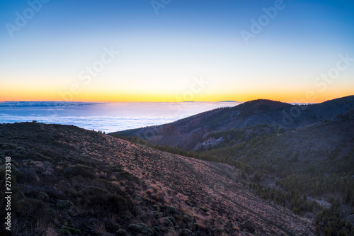 Spectacular sunset above the clouds in the Teide volcano national park