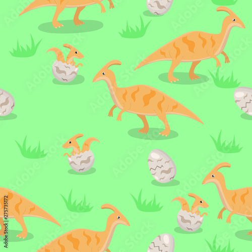 Seamless texture with the family of dinosaurs. Vector graphics.