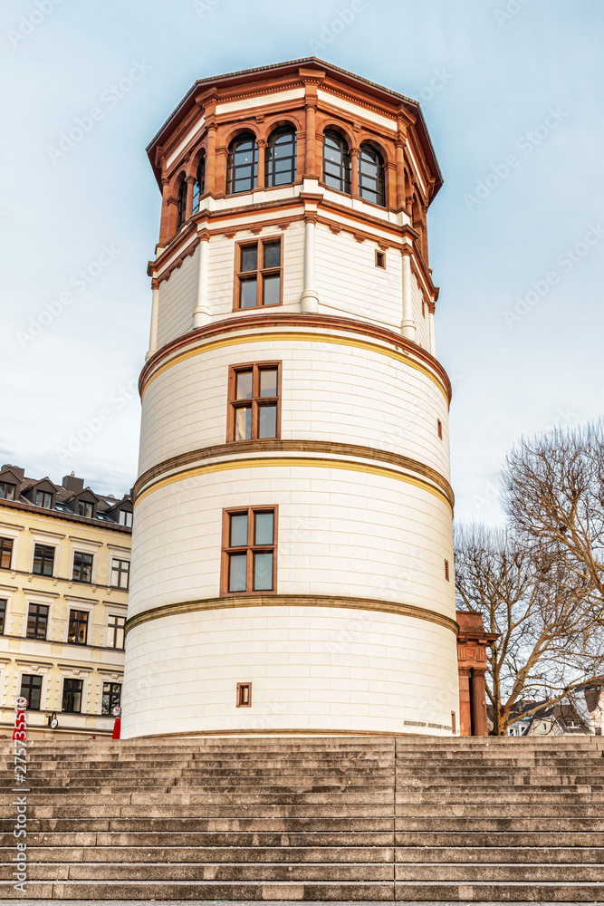 Historic Tower is the only preserved section of the city's palace, Dusseldorf, Germany. Historic Tower is the only preserved section of the city's palace, Dusseldorf, Germany.