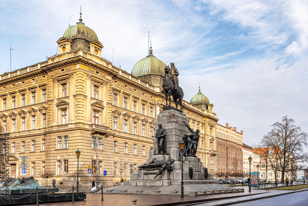 The Grunwald monument in Matejki Square in the city of Krakow in Poland.