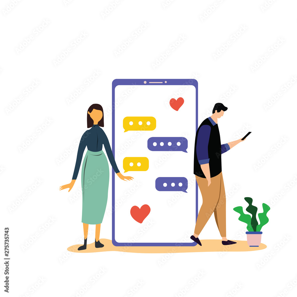 Virtual Relationship, online dating and social networking concept vector template design illustration