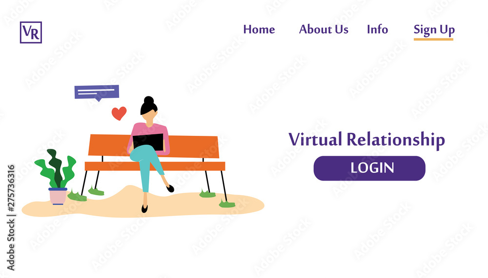 Fototapeta premium Landing Page Virtual Relationship, online dating and social networking concept vector template design illustration
