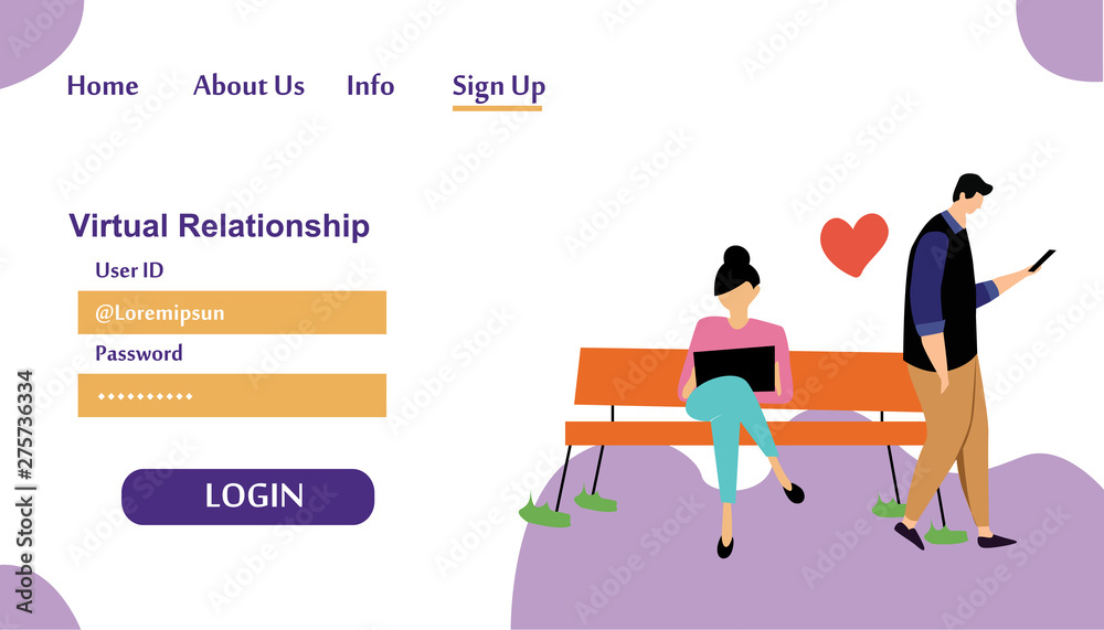 Landing Page Virtual Relationship, online dating and social networking concept vector template design illustration