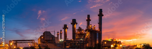 Panoramic images of power plants during the night.