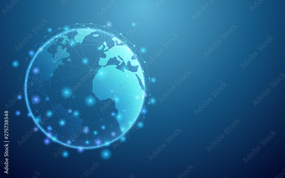 Abstract technology with global network connection dots on blue color background Abstract technology with global network connection dots on blue color background