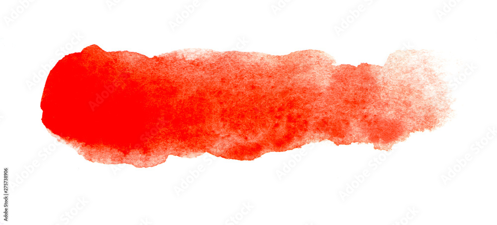 Abstract headline background. A shapeless oblong spot of red orange color. Gradient from dark to light. Hand drawn watercolor illustration on texture paper. isolate on white
