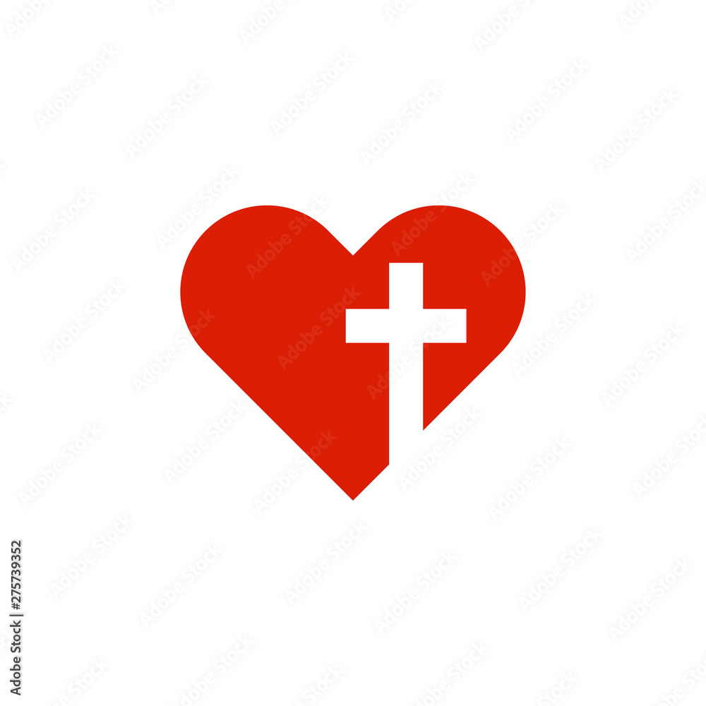 christian heart with cross in flat style christian heart with cross in flat style