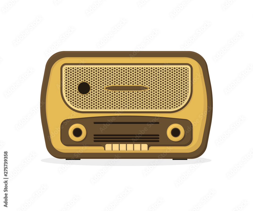old retro radio on white background, vector