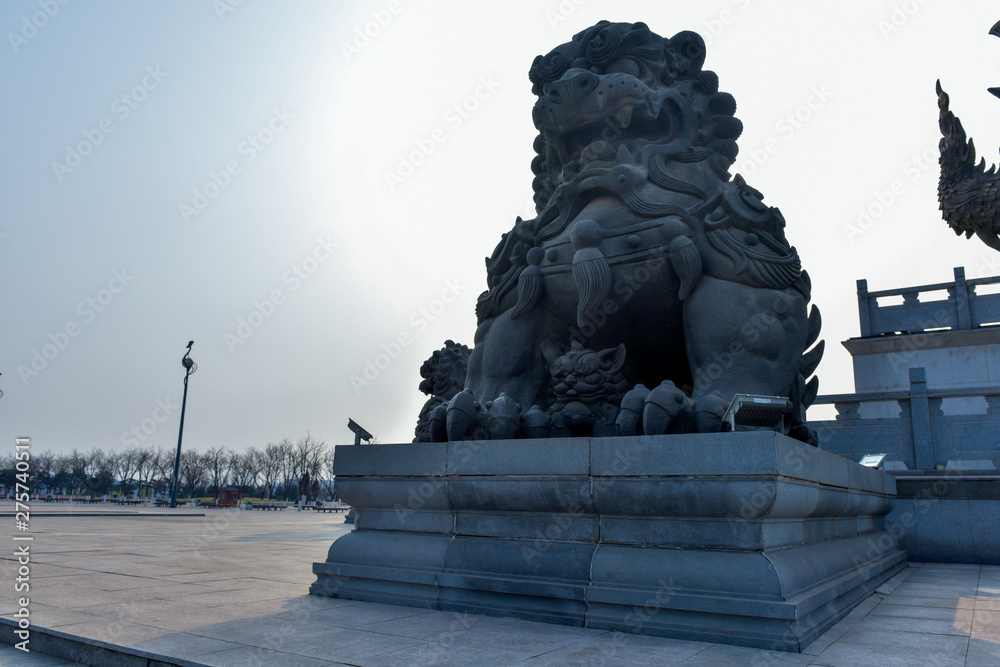 Tangshan City - March 30, 2018: Sculpture and Architecture of Tangshan Nanhu Park, Tangshan City, Hebei Province, China. Tangshan City - March 30, 2018: Sculpture and Architecture of Tangshan Nanhu Park, Tangshan City, Hebei Province, China.