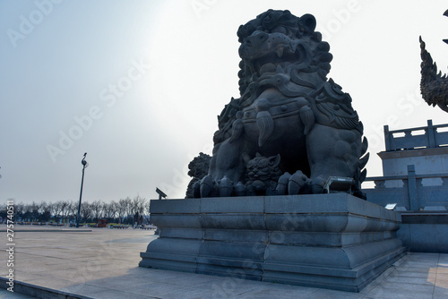 Tangshan City - March 30, 2018: Sculpture and Architecture of Tangshan Nanhu Park, Tangshan City, Hebei Province, China.