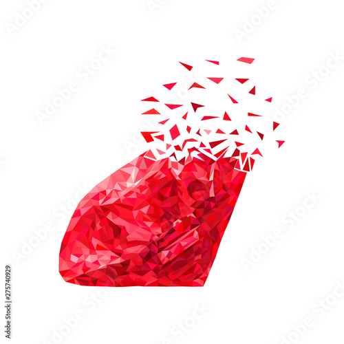 Realistic ruby. Beautiful red gemstone ruby on a black background. Bright shimmering ruby. Rodolite gemstone. Element for design. Vector illustration.