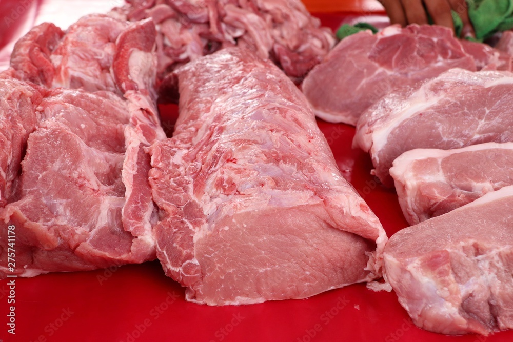 fresh pork meat in market