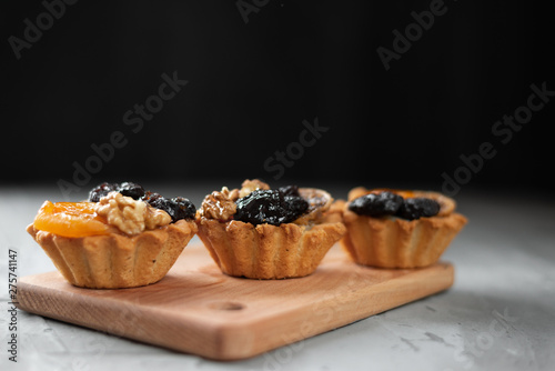 healthy food. cupcakes with vitamins. dried apricots prunes walnut