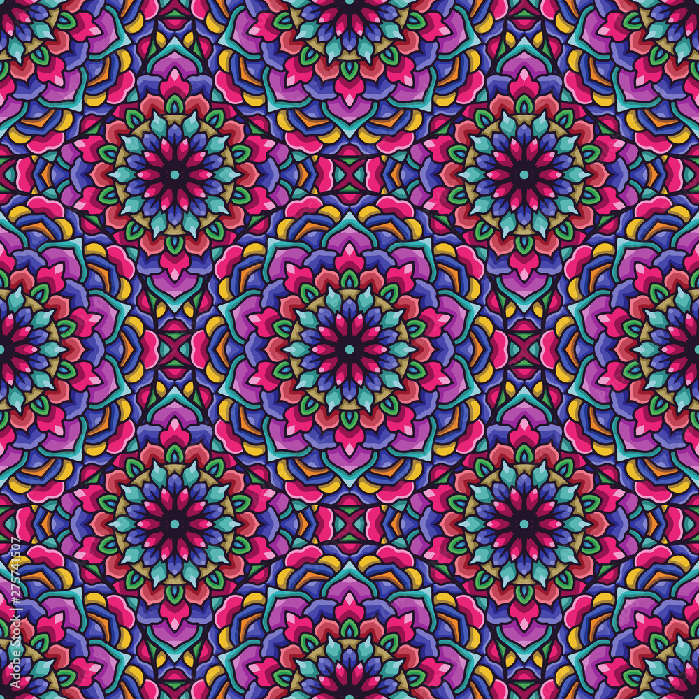 Mandala seamless pattern with rounded floral ethnic mandala ornament. Tribal pattern background