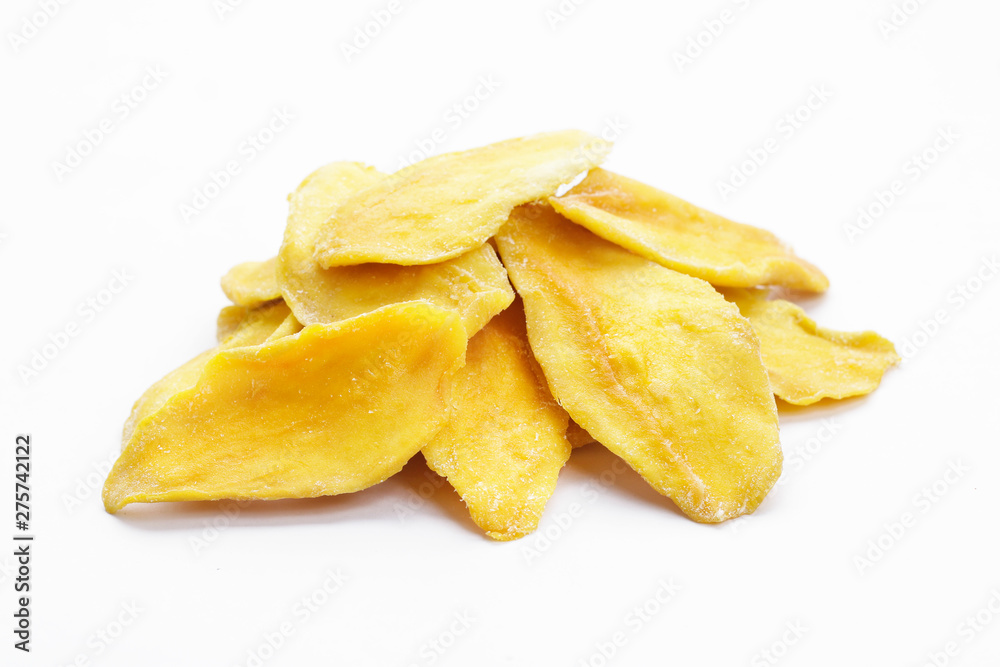 Slices of dried mango isolated white background Slices of dried mango isolated white background