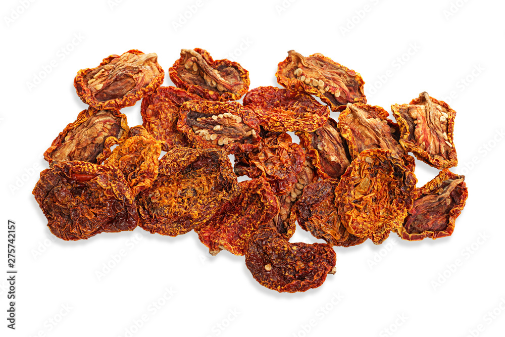 Slices of dried tomato isolated white background Slices of dried tomato isolated white background
