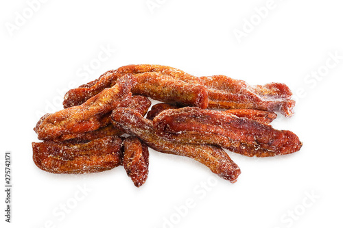 Dried bananas on white background, Thai preserved food