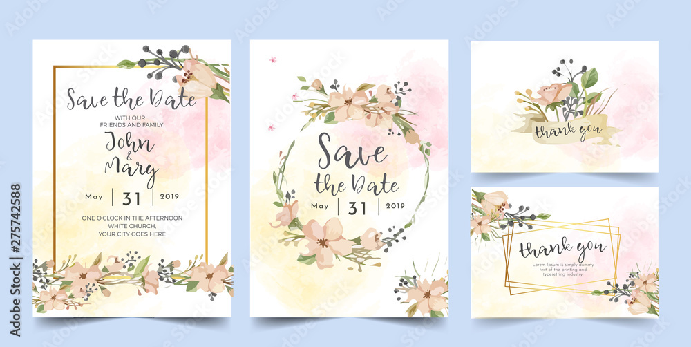 floral background with flowers wedding invitation set