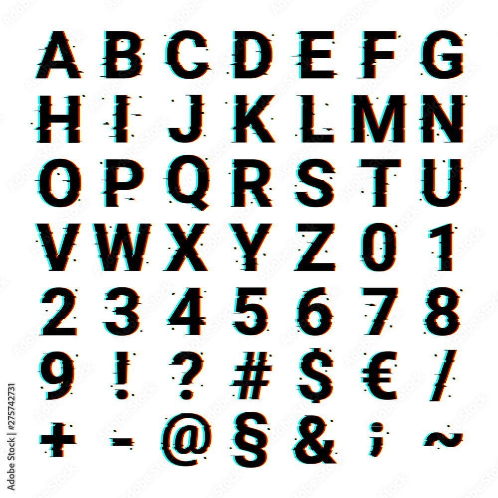 Vector illustration of a font with letters, numbers, signs, and symbols. Vector illustration of a font with letters, numbers, signs, and symbols.