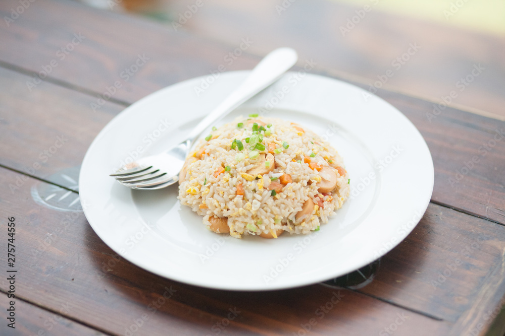 Fried rice with vegetables and sausage