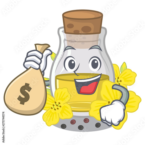 With money bag canola seed oil isolated in mascot