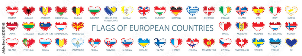 Collection of vector flags of Europe in the form of hearts Collection of vector flags of Europe in the form of hearts