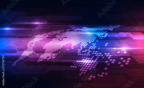 Vector Abstract futuristic circuit board global system, Illustration high digital technology blue color concept