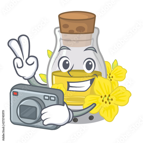 Photographer canola seed oil in character shape