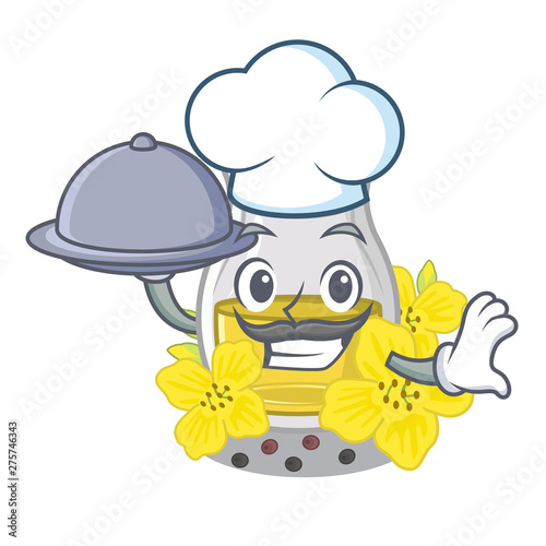 Chef with food canola seed oil in character shape