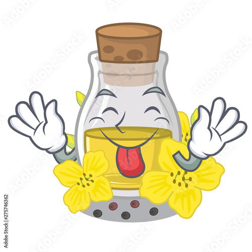 Tongue out canola seed oil on a cartoon