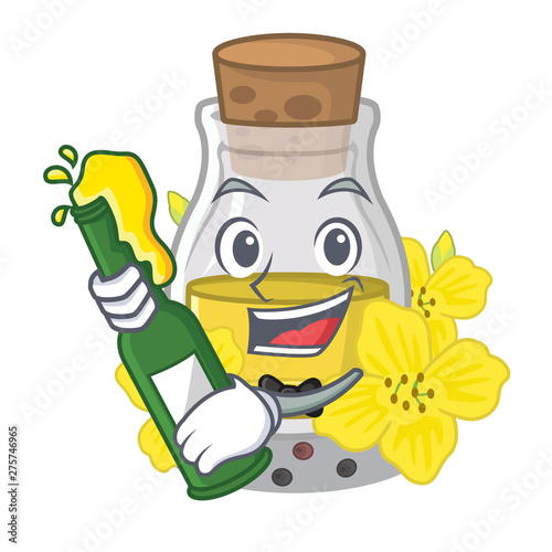 With beer canola seed oil on a cartoon