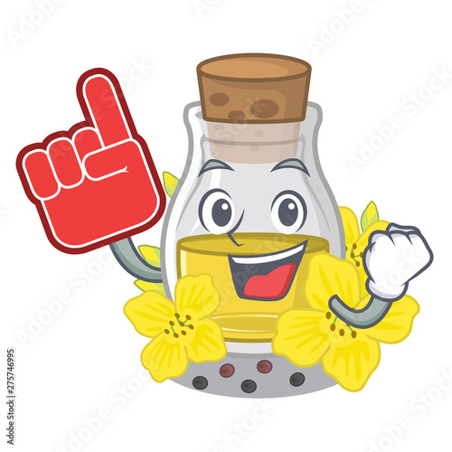 Foam finger canola seed oil on a cartoon