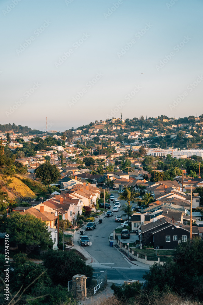 View of a residential neighborhood rom Ascot Hills Park, in Los Angeles, California