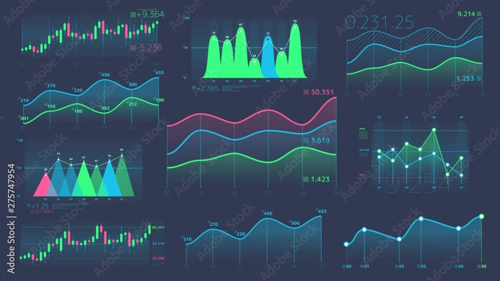 Decorative infographics from linear and candle charts
