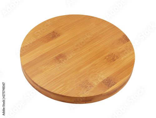 Round bamboo cutting board isolated on white background