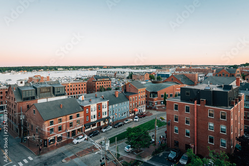 Cityscape view of Portland, Maine at sunset