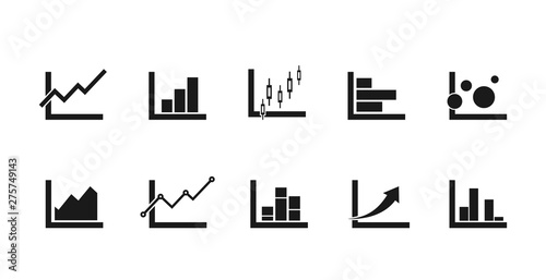 chart icons set for infographic needs. bar, line, areas and candlestick graph signs